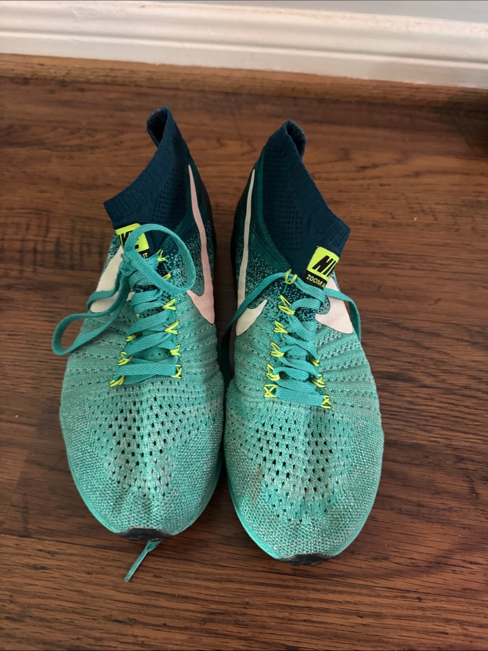 Nike Teal and Pink Flyknit Zoom Running Shoes